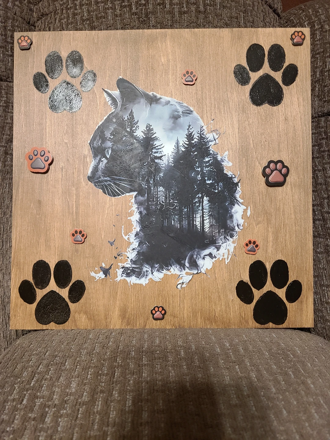 Cat and Forest Wood Art