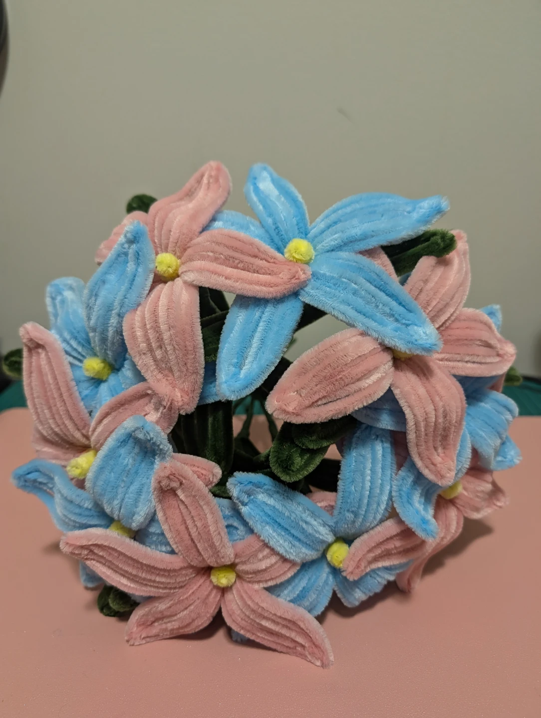 Handmade Pink & Blue Pipe Cleaner Flower Bouquet