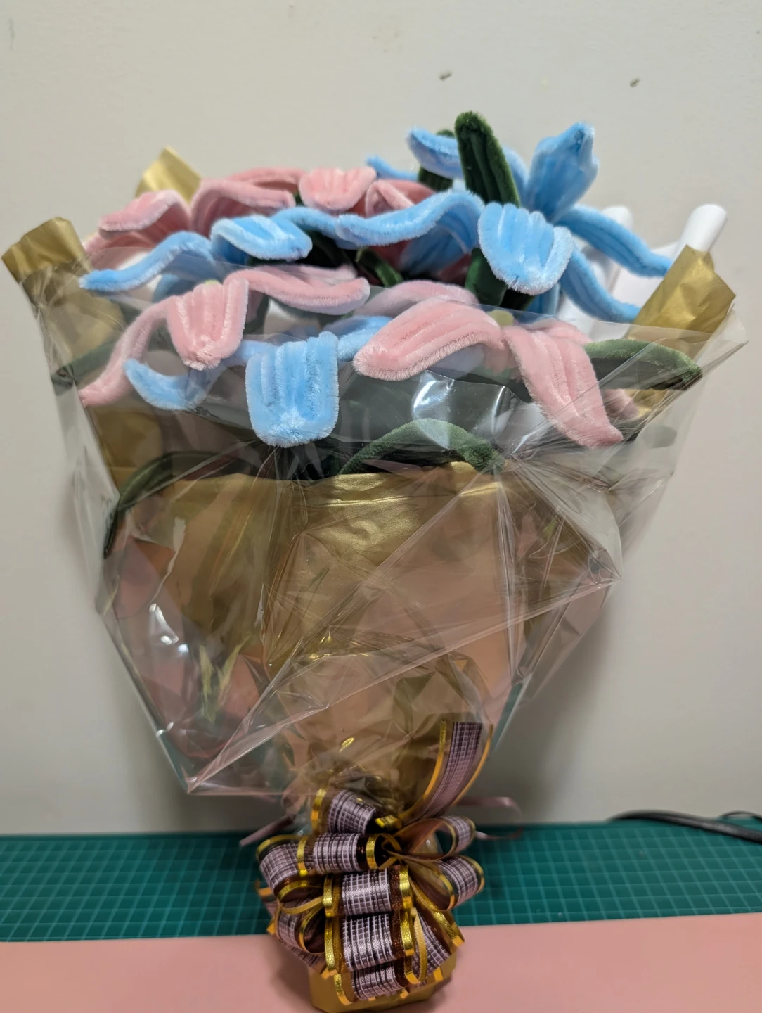Handmade Pink & Blue Pipe Cleaner Flower Bouquet - photo 3