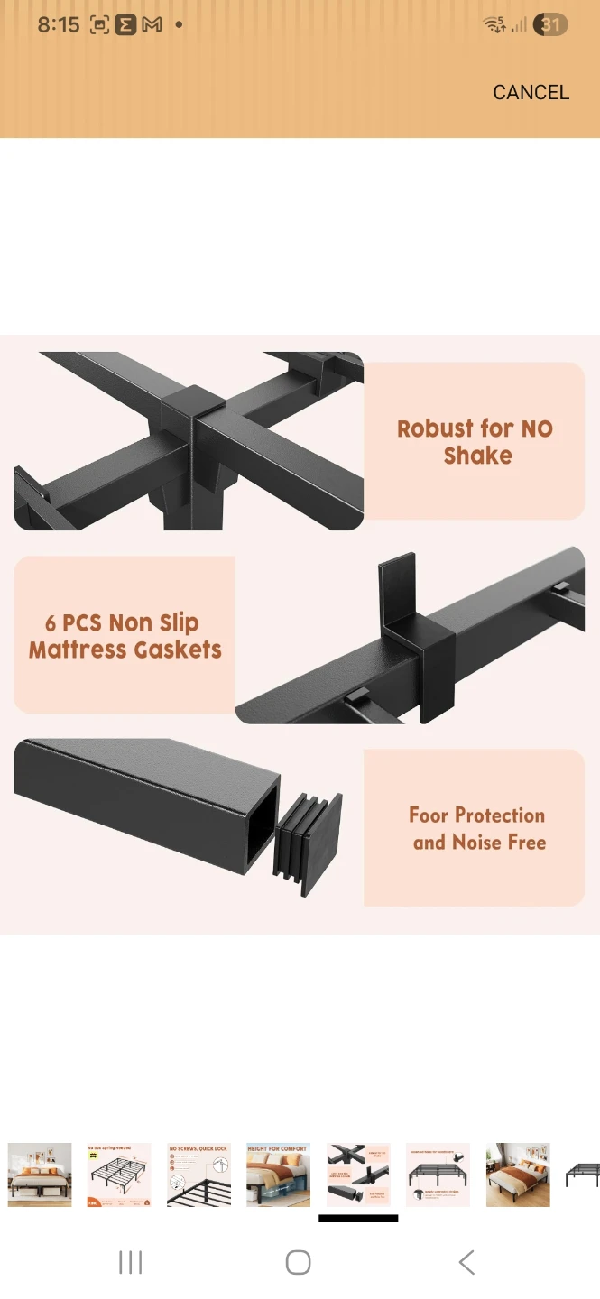 Queen size Metal Bed Frame with Headboard Brackets