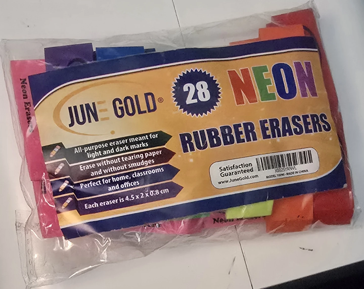 🥕 June Gold Neon Rubber Erasers - New - photo 2