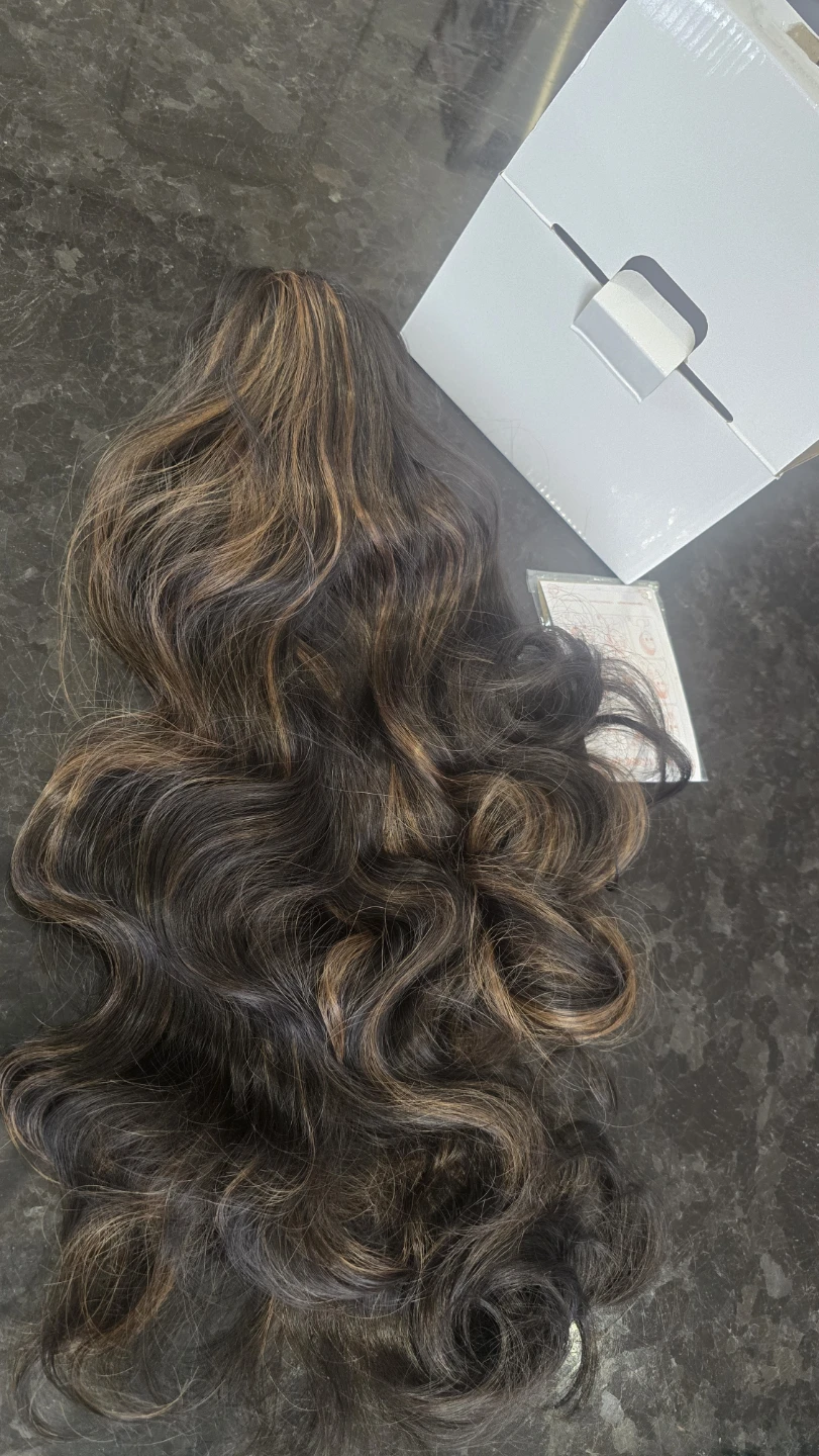 Brown Highlighted Curly Hair pony tail - photo 4