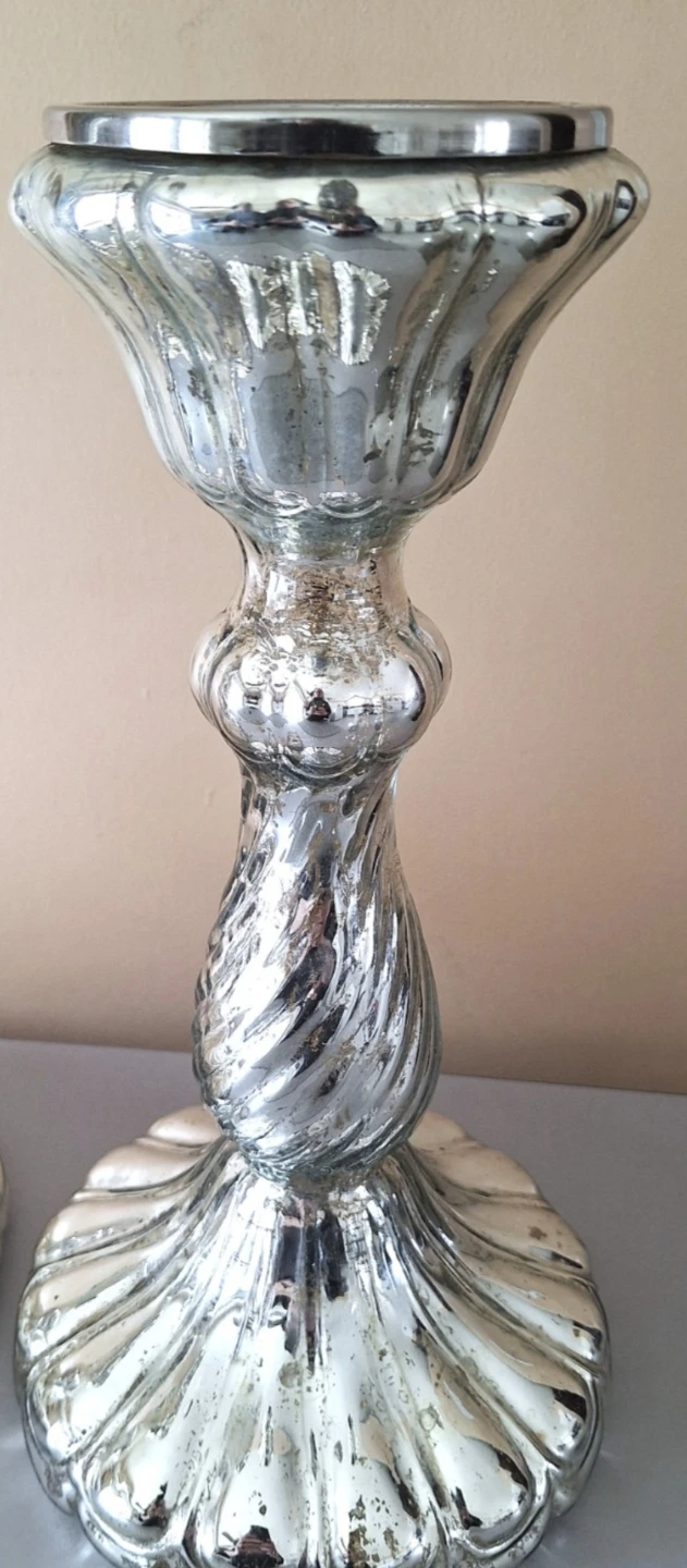 Pair of Silver metal Candle Holders - 15" & 13" in height - photo 3