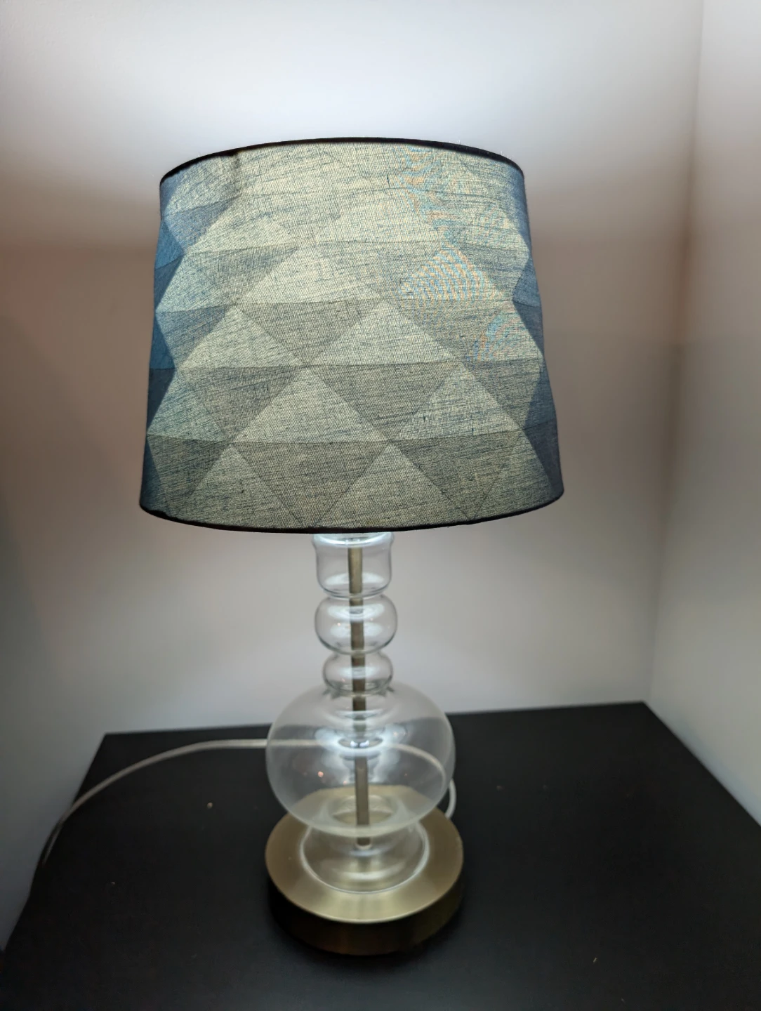Glass Table Lamp with Blue Shade