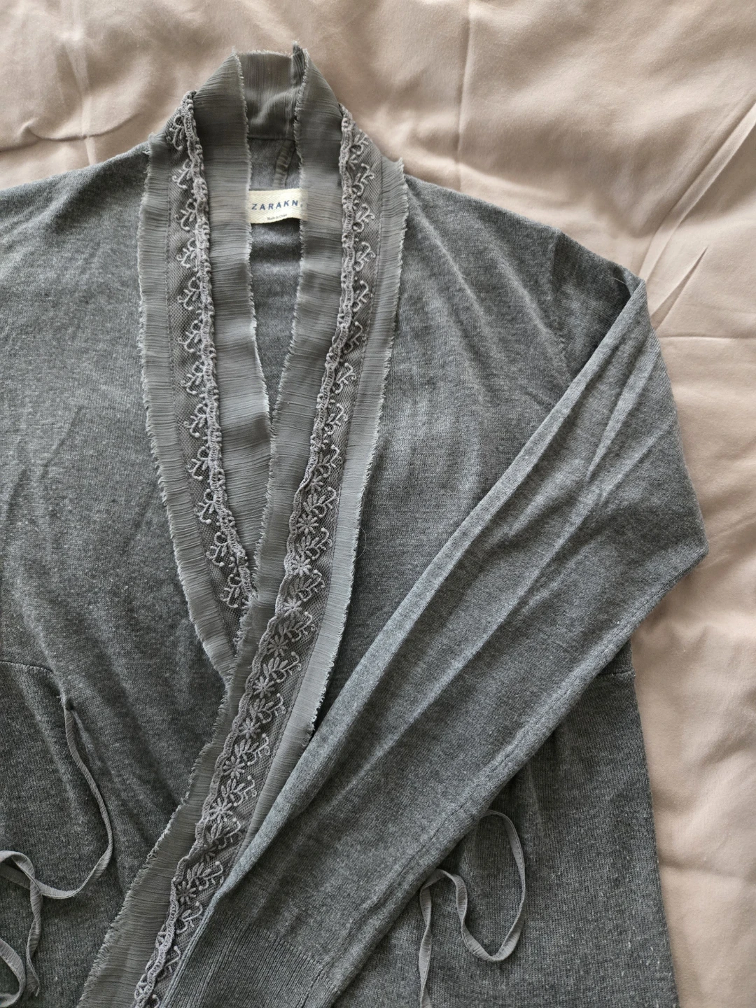 Zaraknit Grey Cardigan Sweater with Lace - photo 2