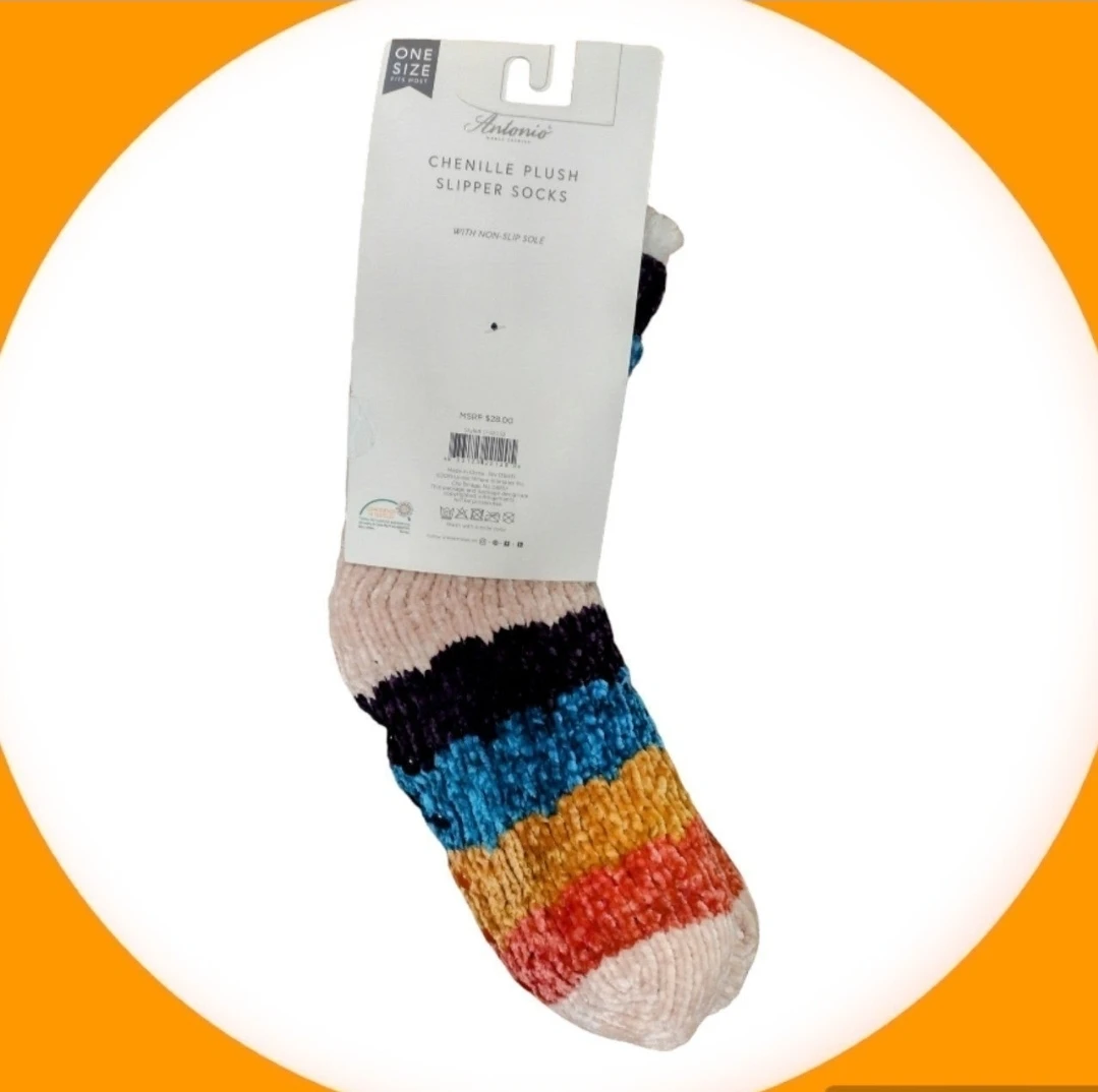 🧡 NWT Plush Thick Sherpa Lined Slipper Socks w Grippers Non Slip - photo 2
