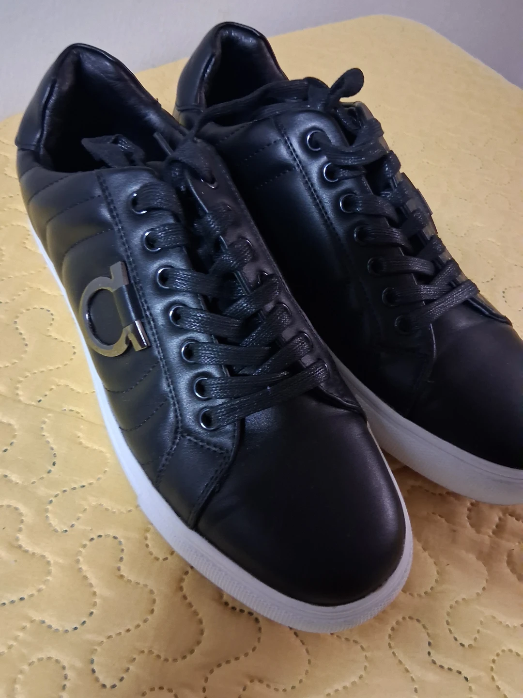 Black Leather Sneakers with Gancini Buckle - photo 3