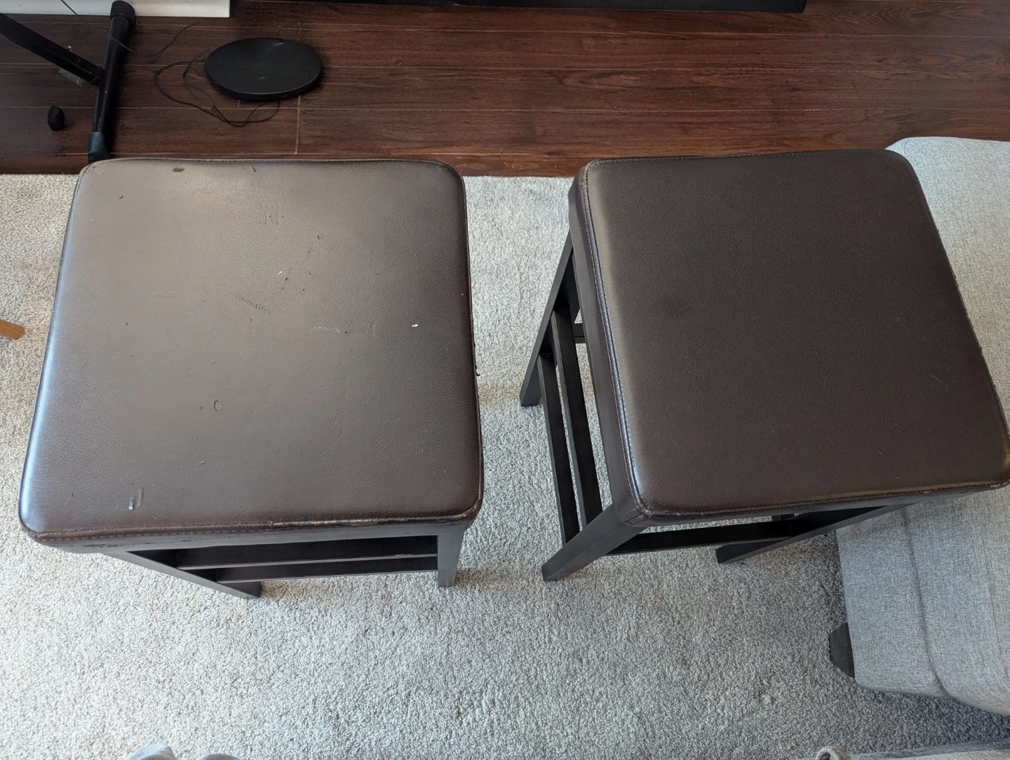 2 Tall Brown Padded Stools