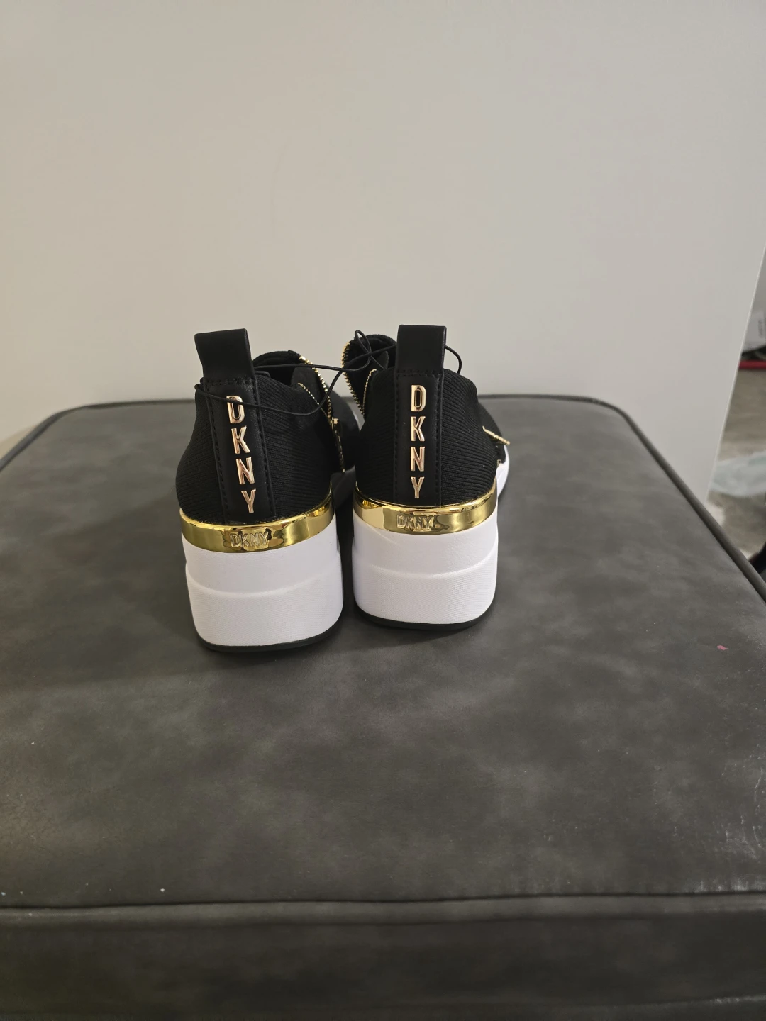 DKNY Black Wedge Sneakers with Gold Zipper Accent - photo 2