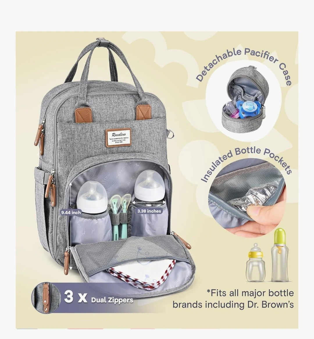 Ruvalino Grey Diaper Bag Backpack - photo 3