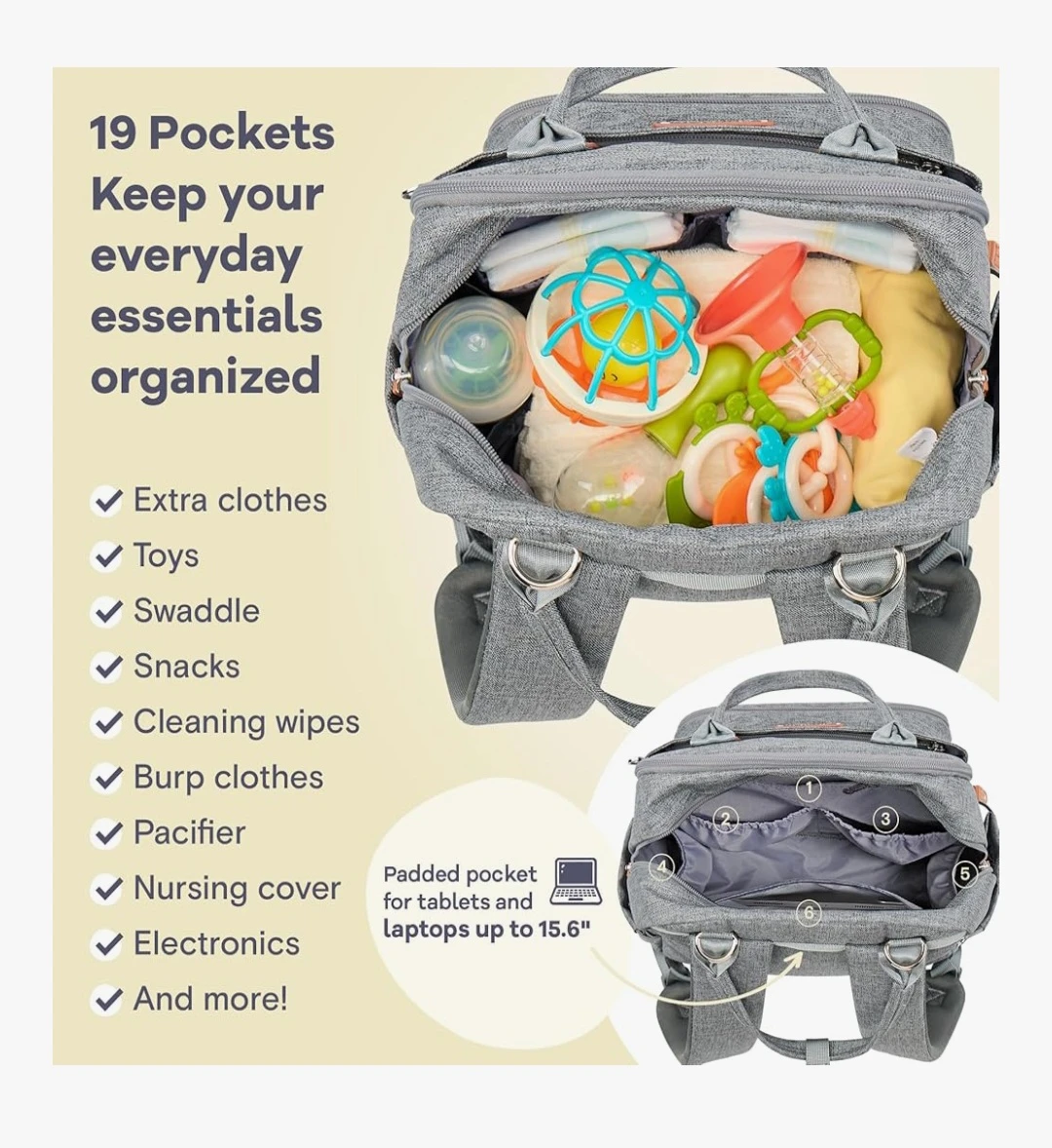 Ruvalino Grey Diaper Bag Backpack - photo 5