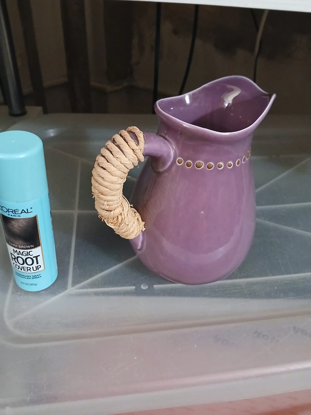 Purple Pitcher with Rattan Handle