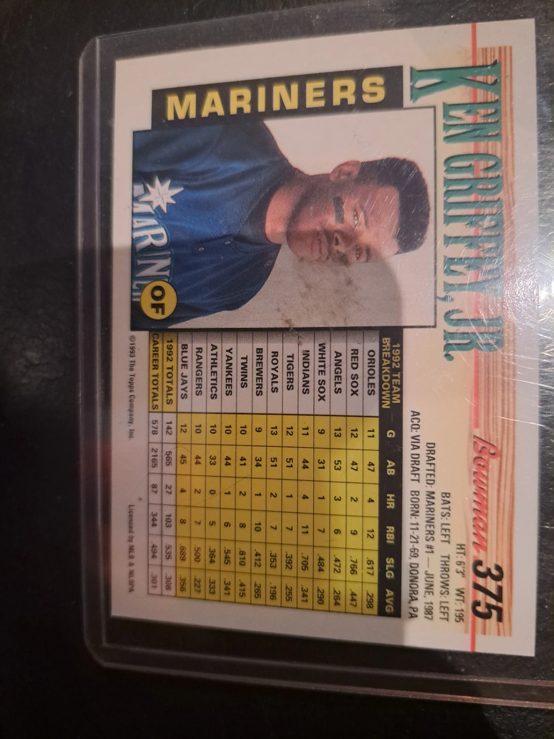 1992 Bowman Ken Griffey Jr. Baseball Card - photo 2