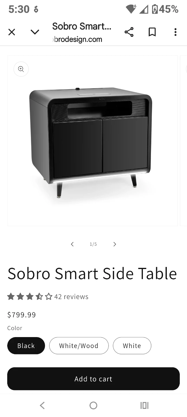 Sobro Smart Side Table - Cool Drawer & Wireless Charging