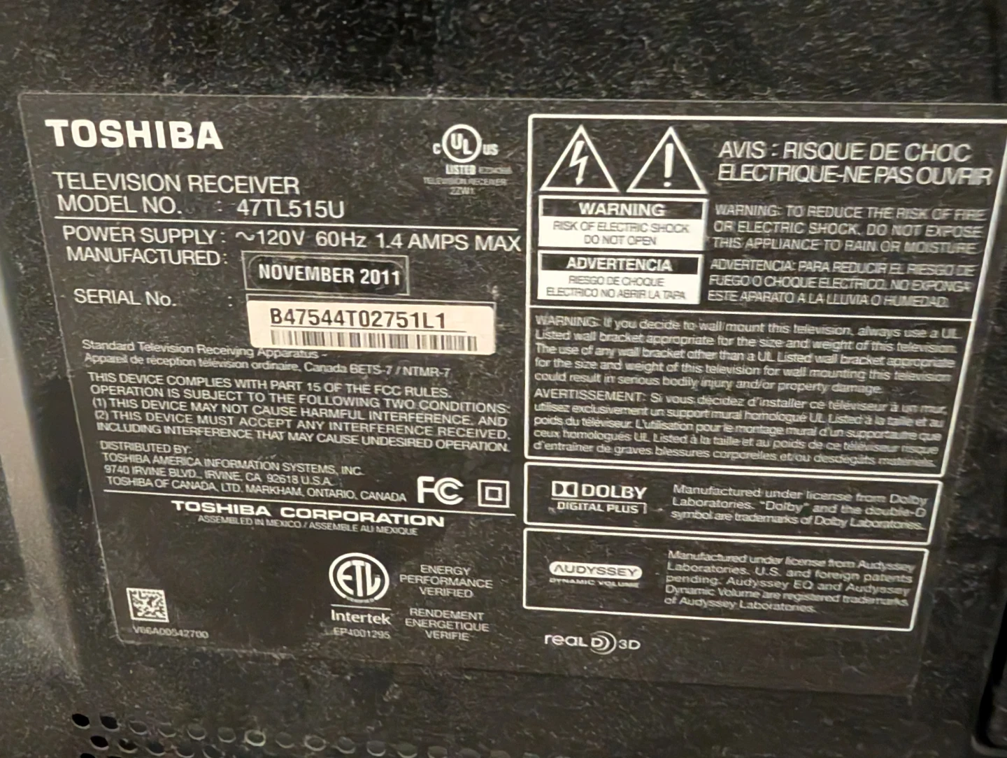 Toshiba 47TL515U 47" Television - photo 3