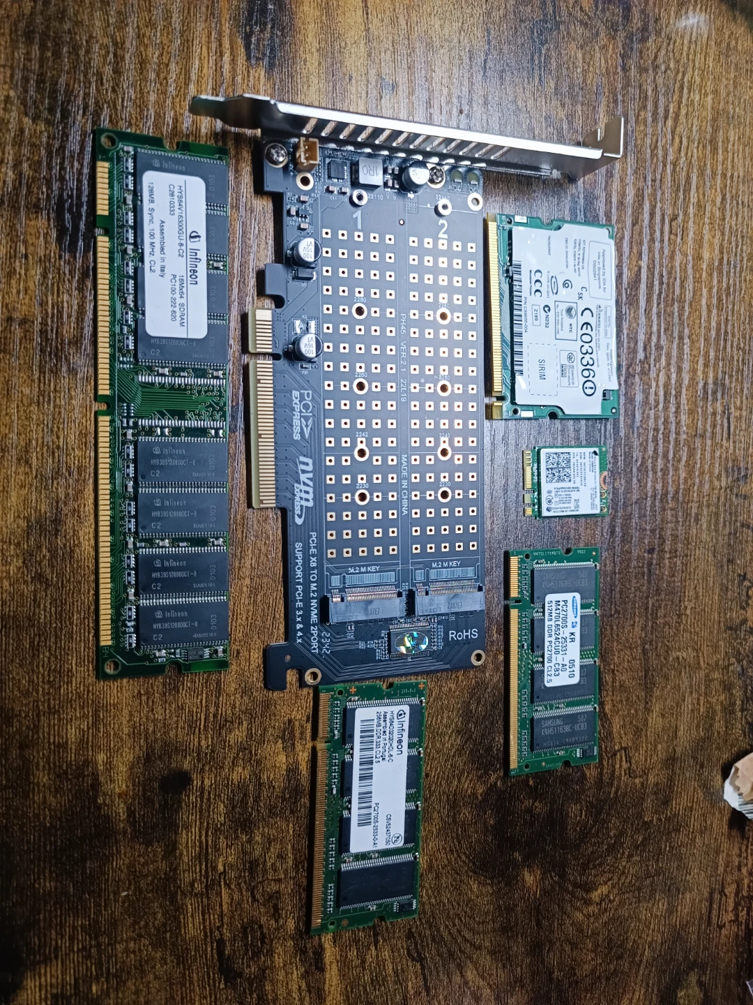 Assorted Computer RAM Modules and Wi-Fi Card
