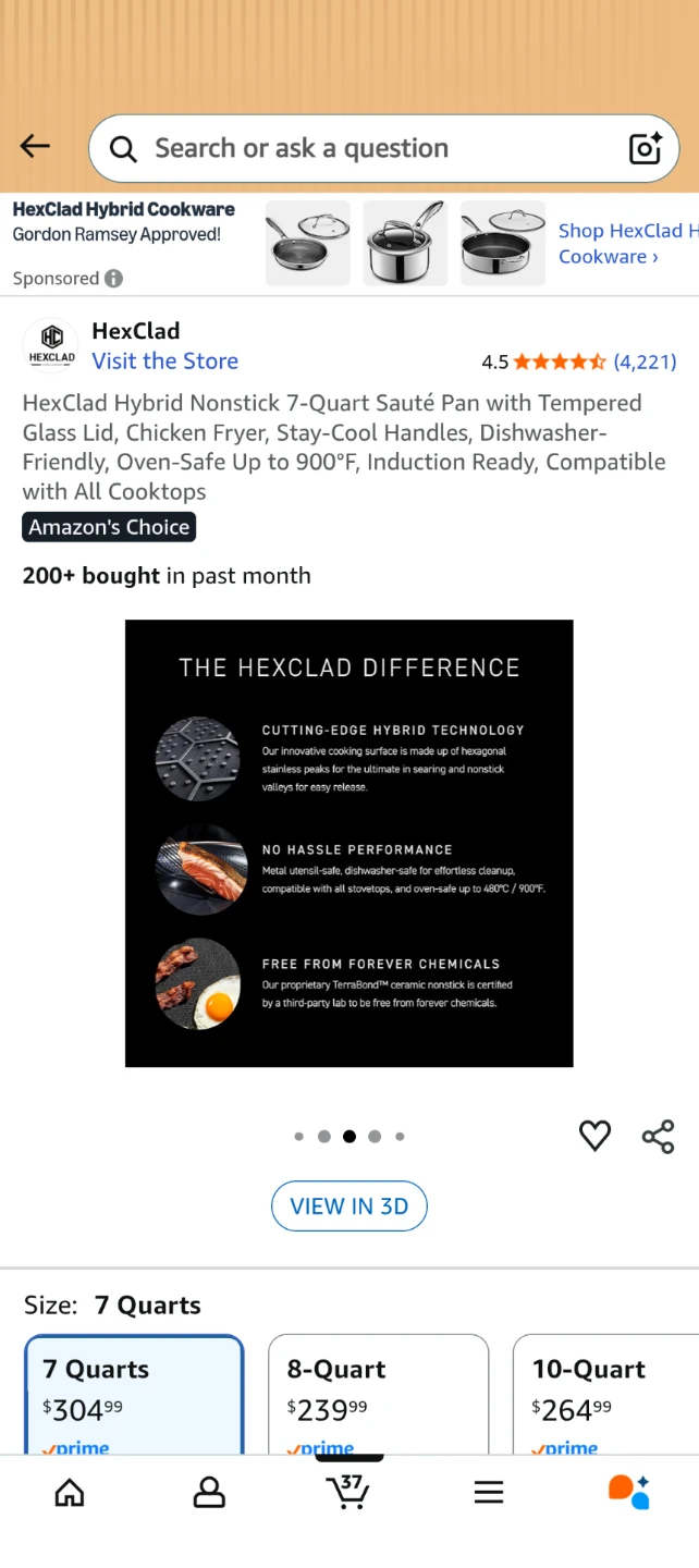 HexClad Hybrid Nonstick 7-Quart Sauté Pan with Lid - photo 4