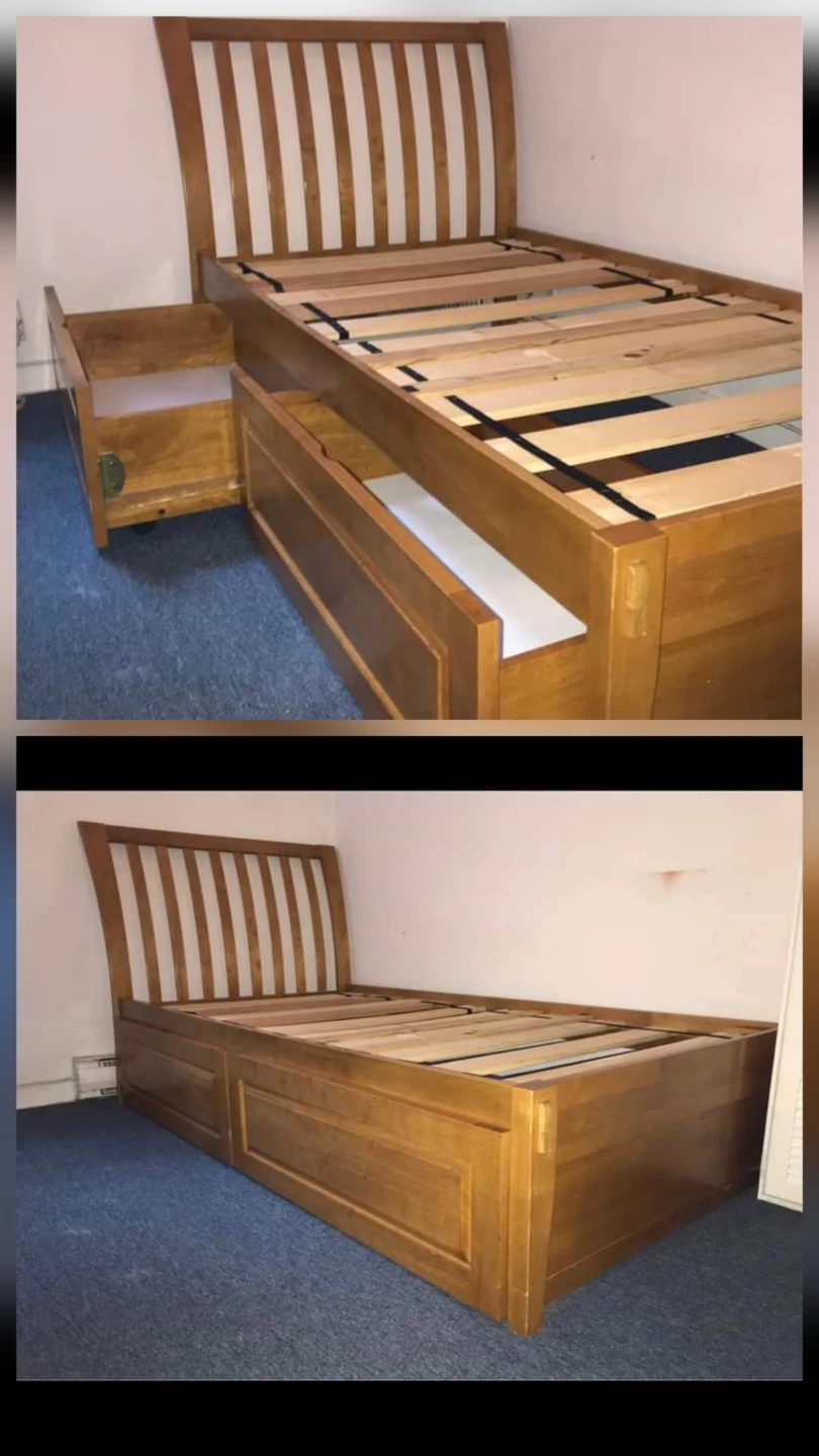 Wood Bed Frame with Storage Drawers