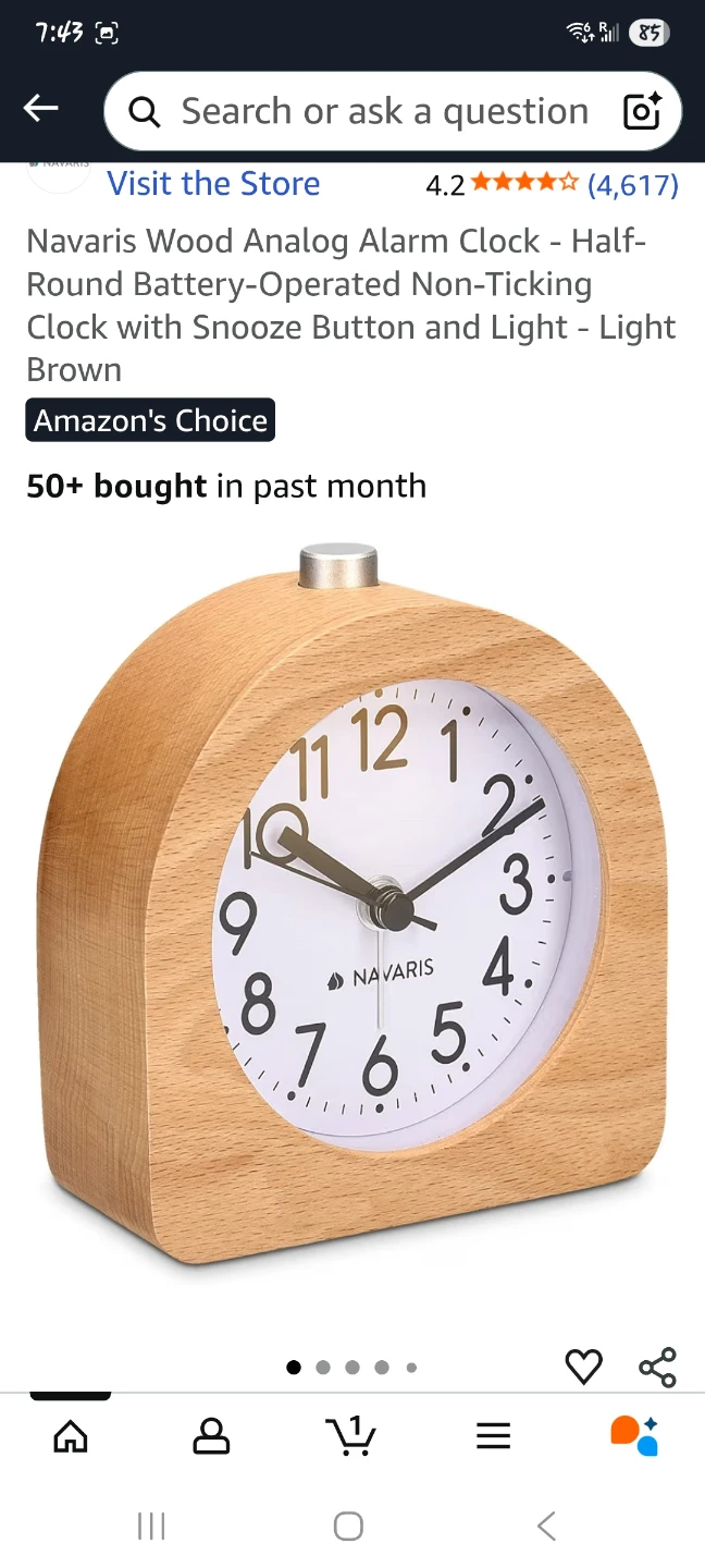 Navaris Wood Analog Alarm Clock
