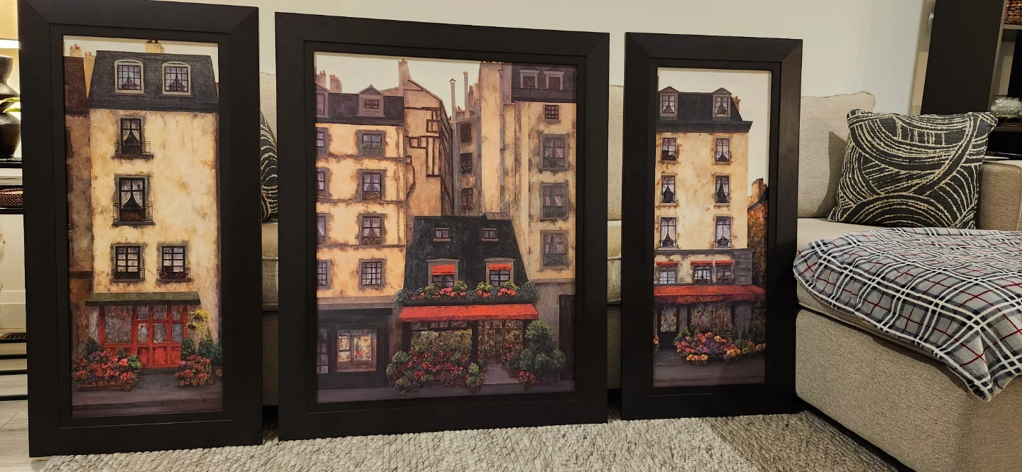 Set of 3 Framed Paris Street Scene Wall Art