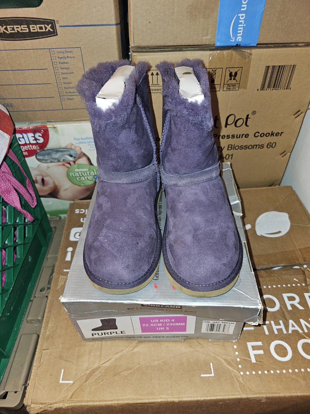 Kids' Purple Shearling Buckle Boots