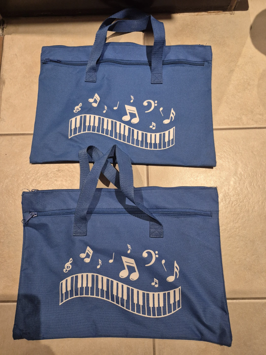 Blue Music Tote Bags with Piano Keys - Set of 2
