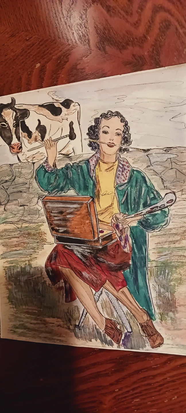 Antique  1930s Artwork Colorful Drawing