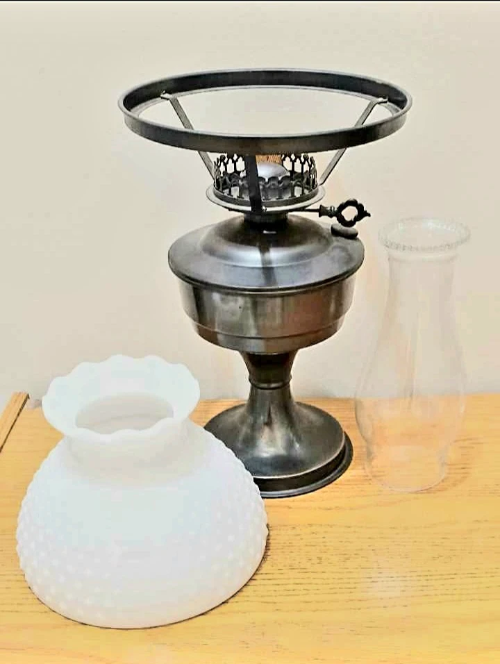 Unique Antique Tall Hobnail Milk Glass  Oil Lamp - photo 3