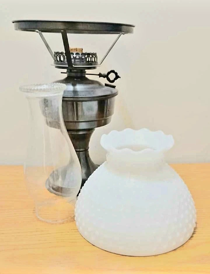 Unique Antique Tall Hobnail Milk Glass  Oil Lamp - photo 4