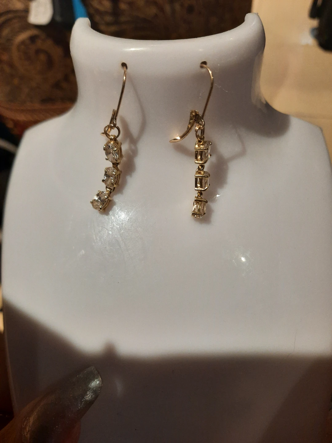 Solid 1OK YELLOW GOLD CZ Dangle Earrings - photo 2