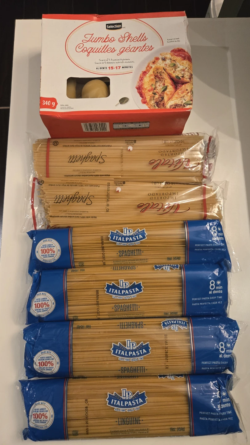All 7 bags - Pasta, Spaghetti + Jumbo Shells