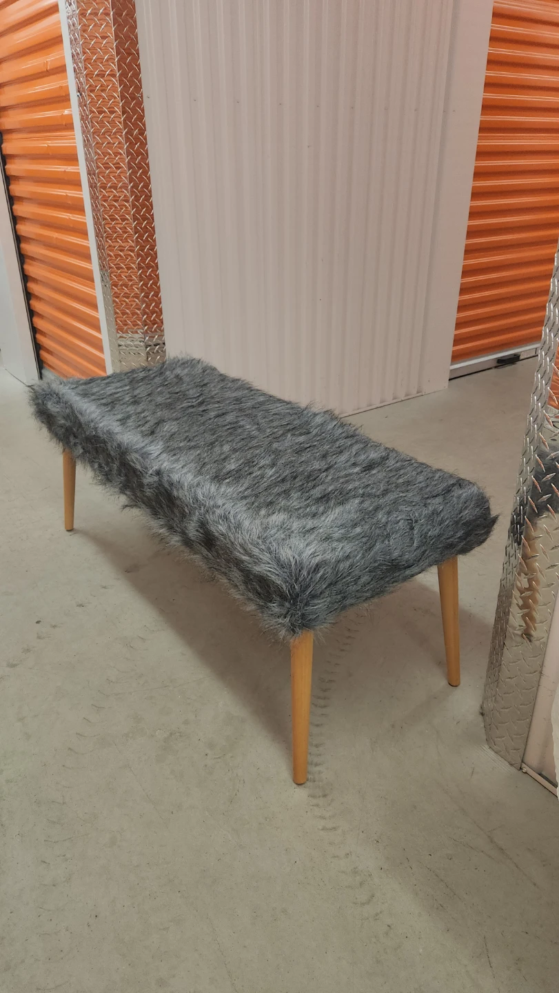 Grey Faux Fur Bench