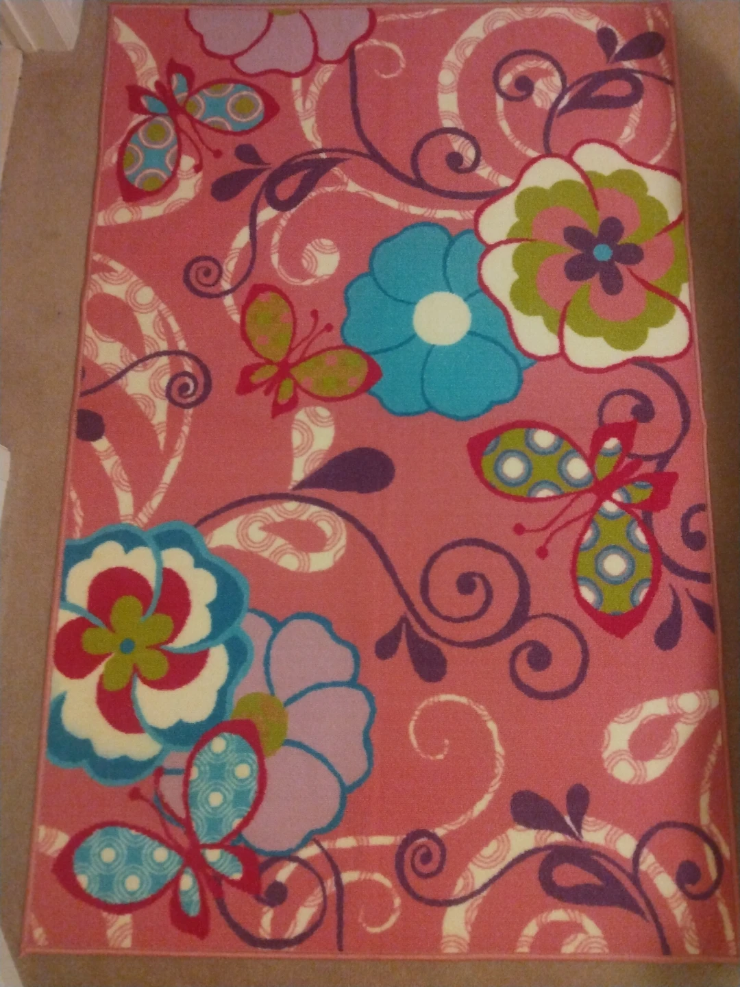 Pink Floral & Butterfly Rug