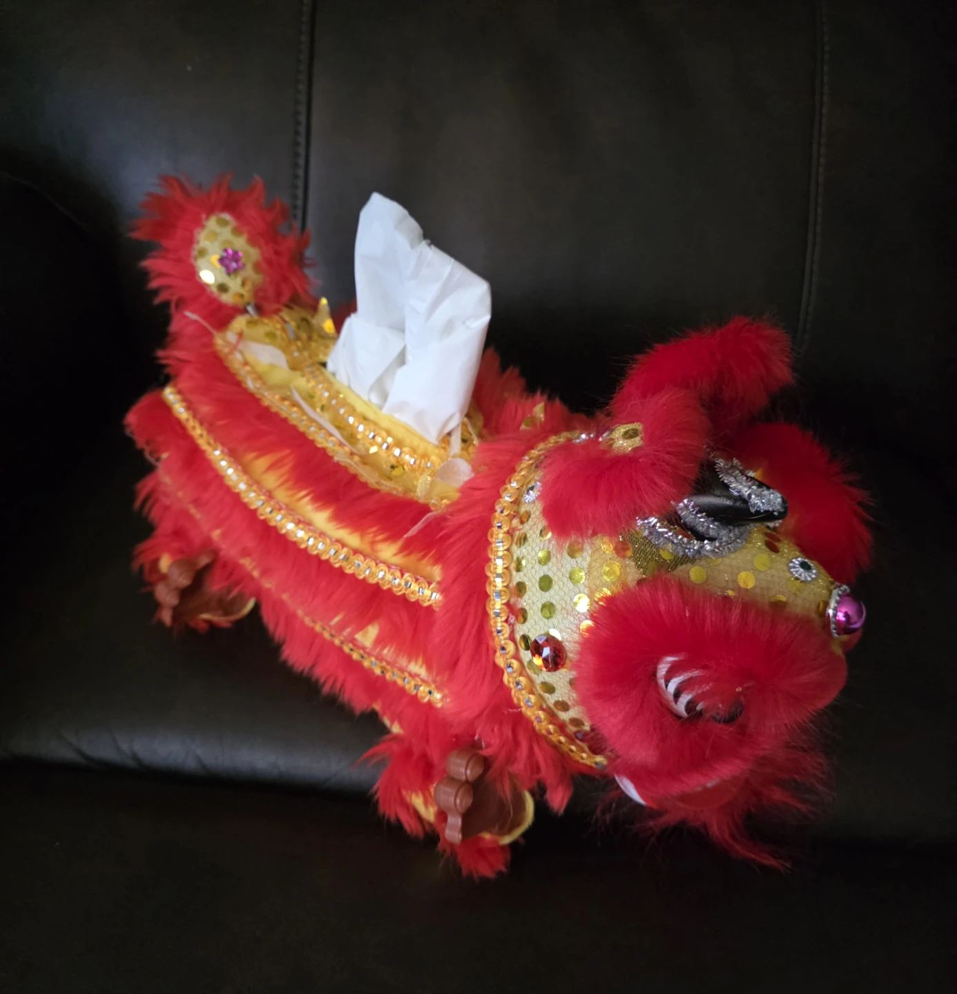 Lion Dance Tissue Box Cover - Red & Gold - photo 2