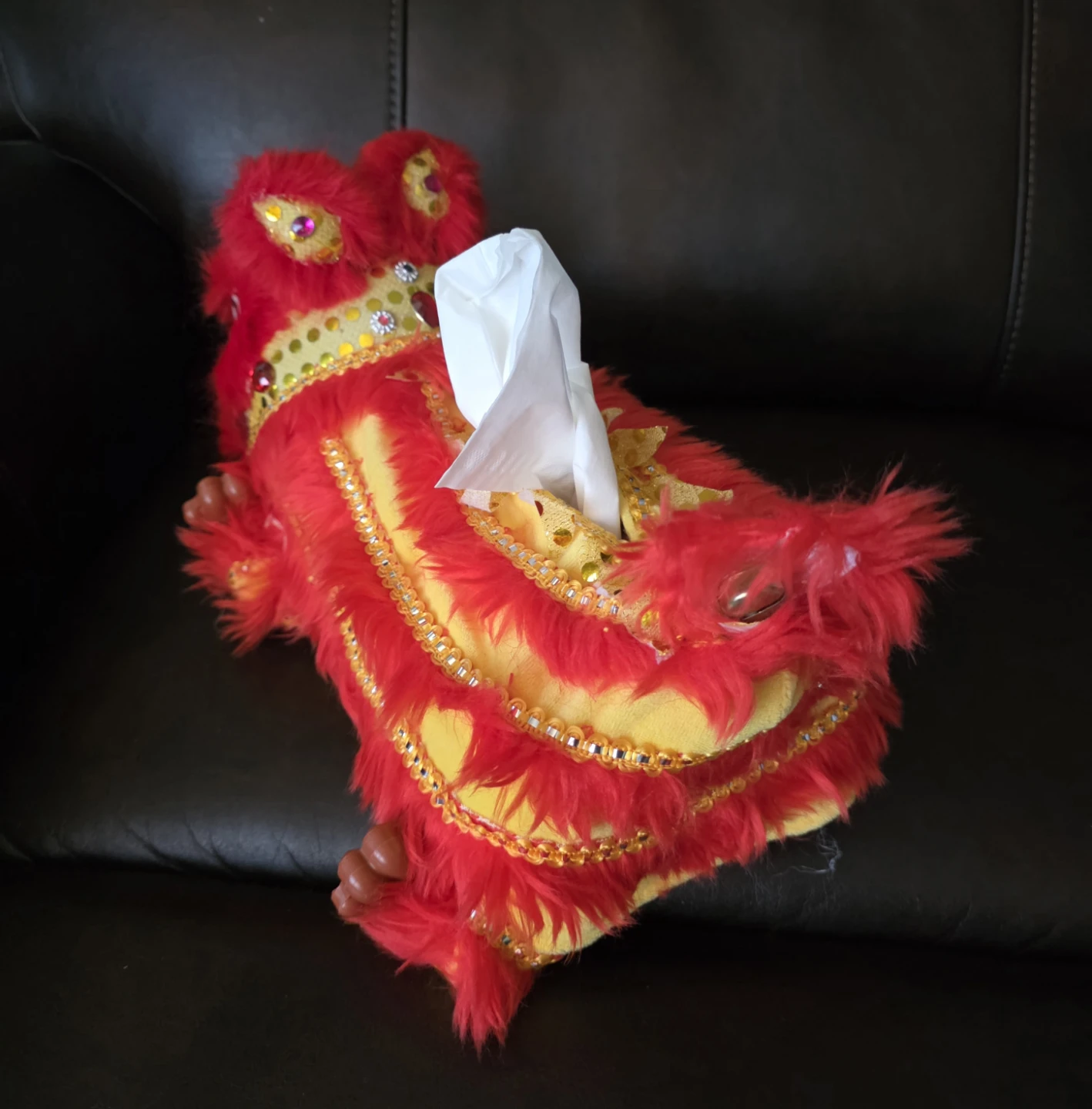 Lion Dance Tissue Box Cover - Red & Gold - photo 3