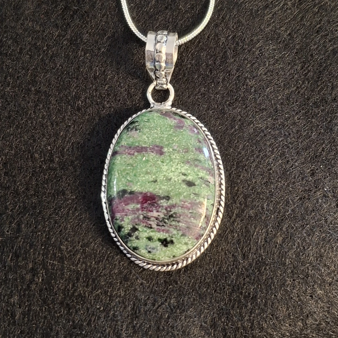 Sterling Silver Ruby Zoisite Pendant Necklace