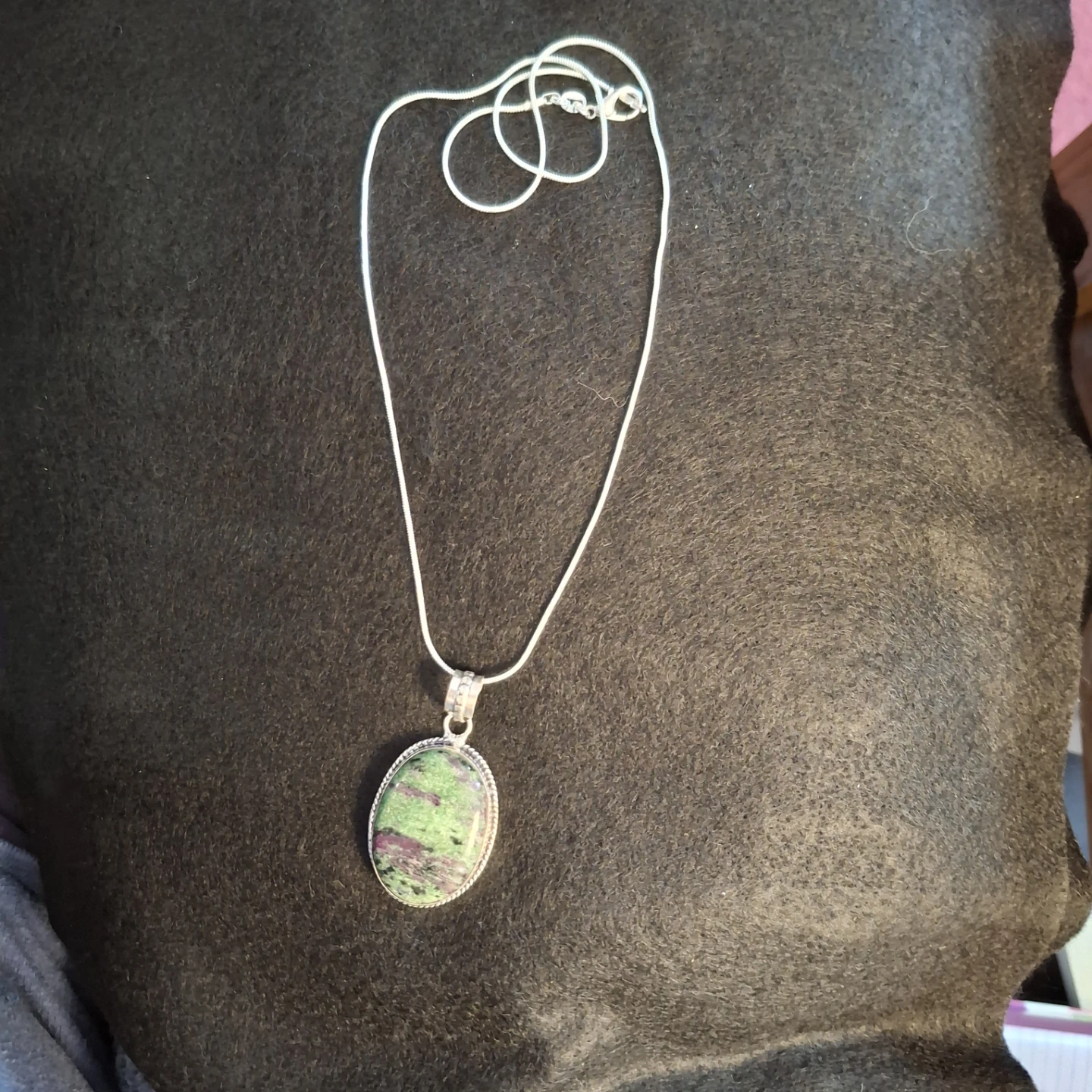 Sterling Silver Ruby Zoisite Pendant Necklace - photo 2