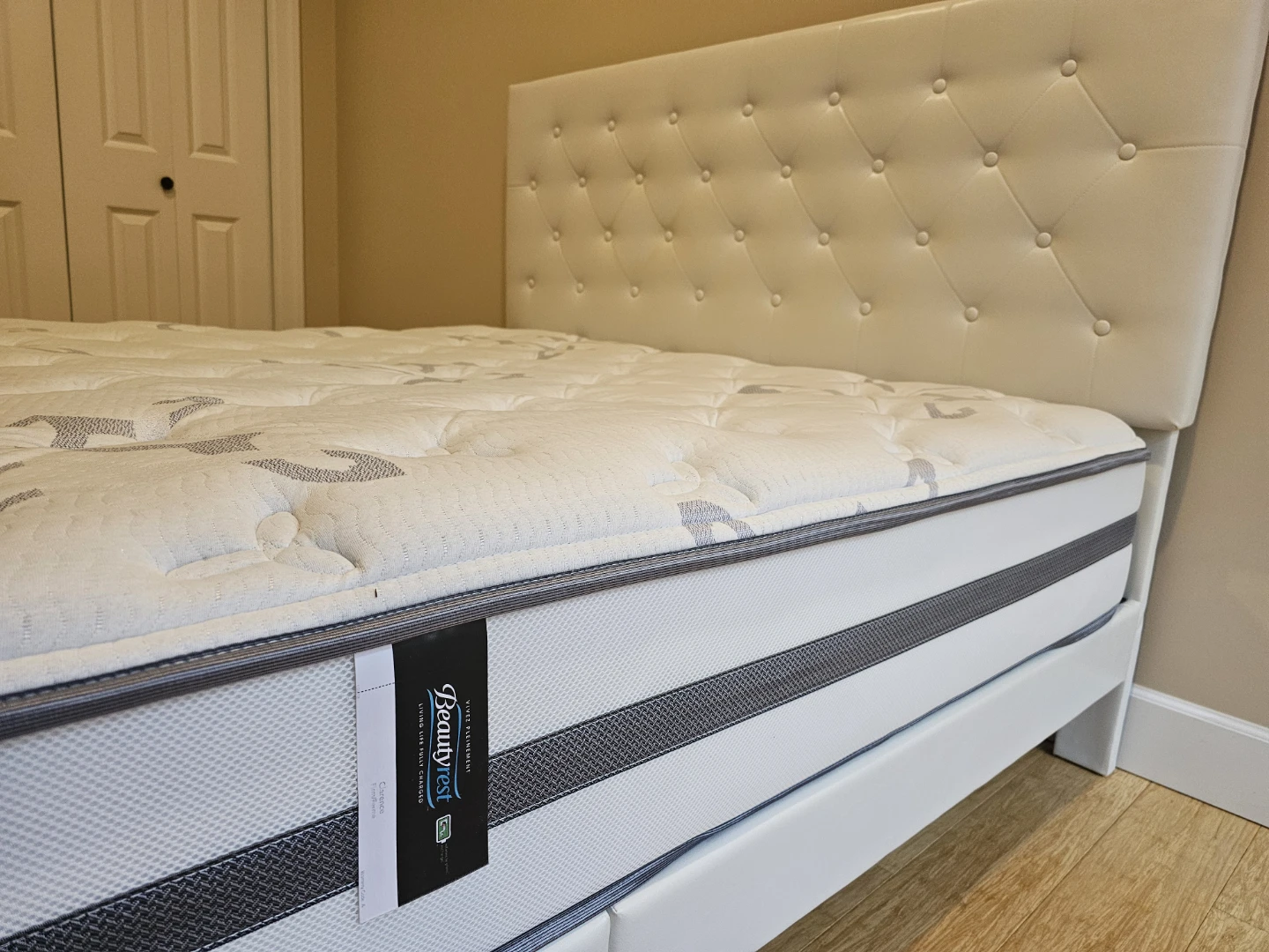 Leather bed frame and Beautyrest Recharge Mattress