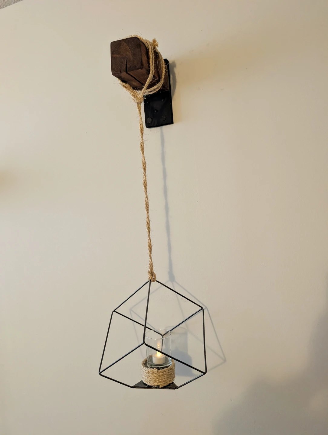 Rustic Hanging Candle Holder with Wooden Mount - photo 5