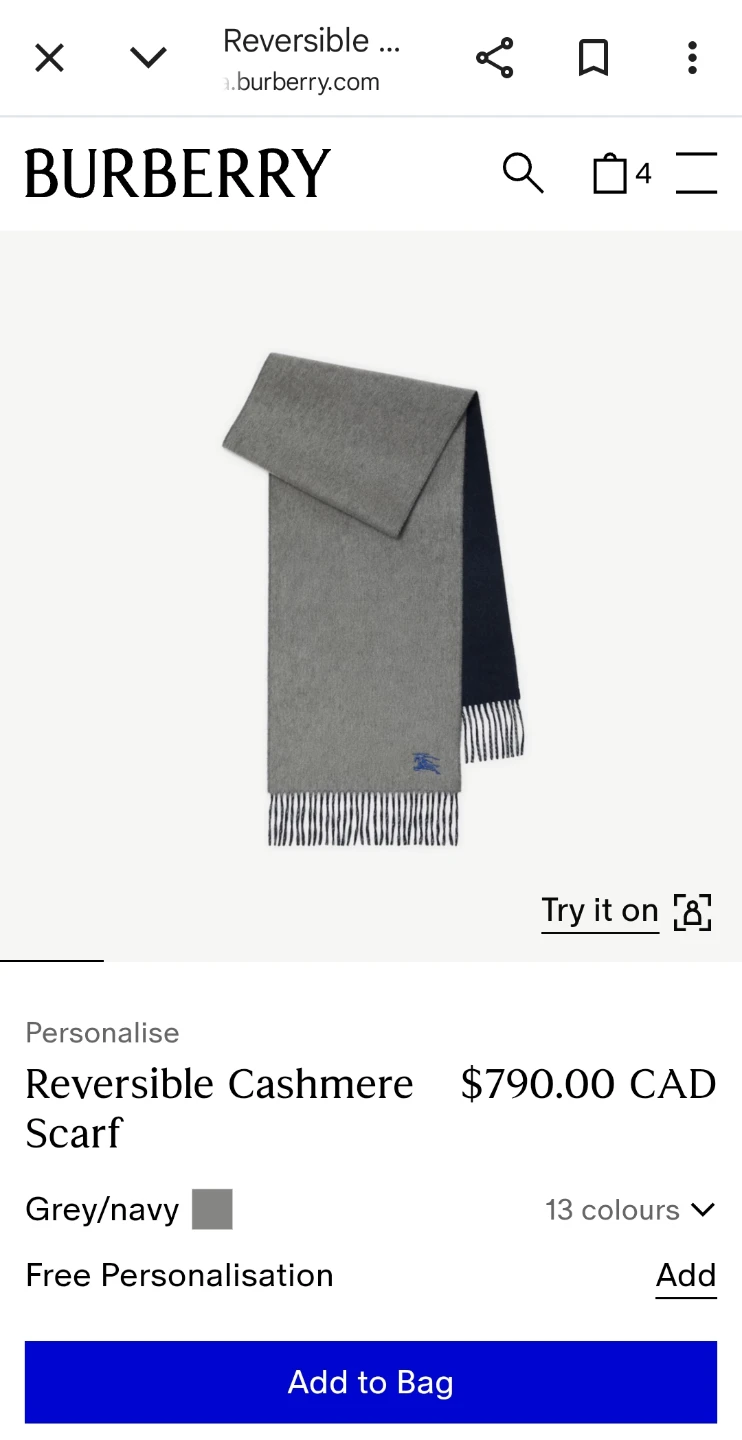 New Burberry Grey/Navy Cashmere Scarf - New in Box - photo 2
