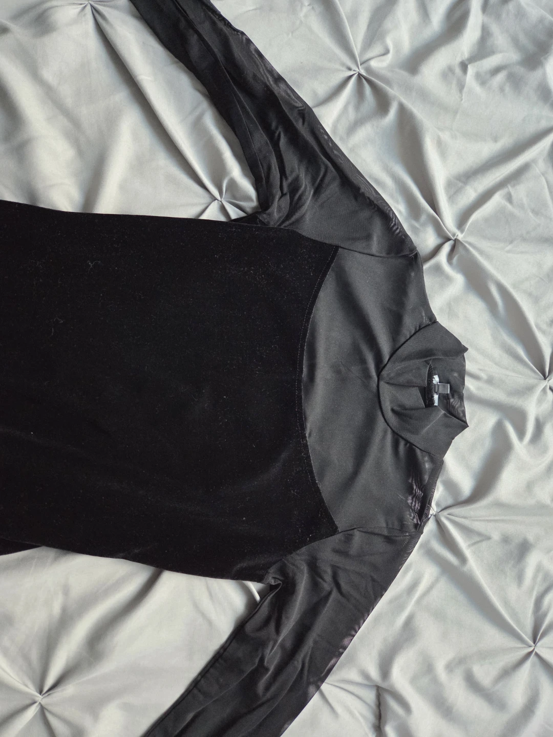 Black Velvet Mesh Long Sleeve Mini Dress - photo 2