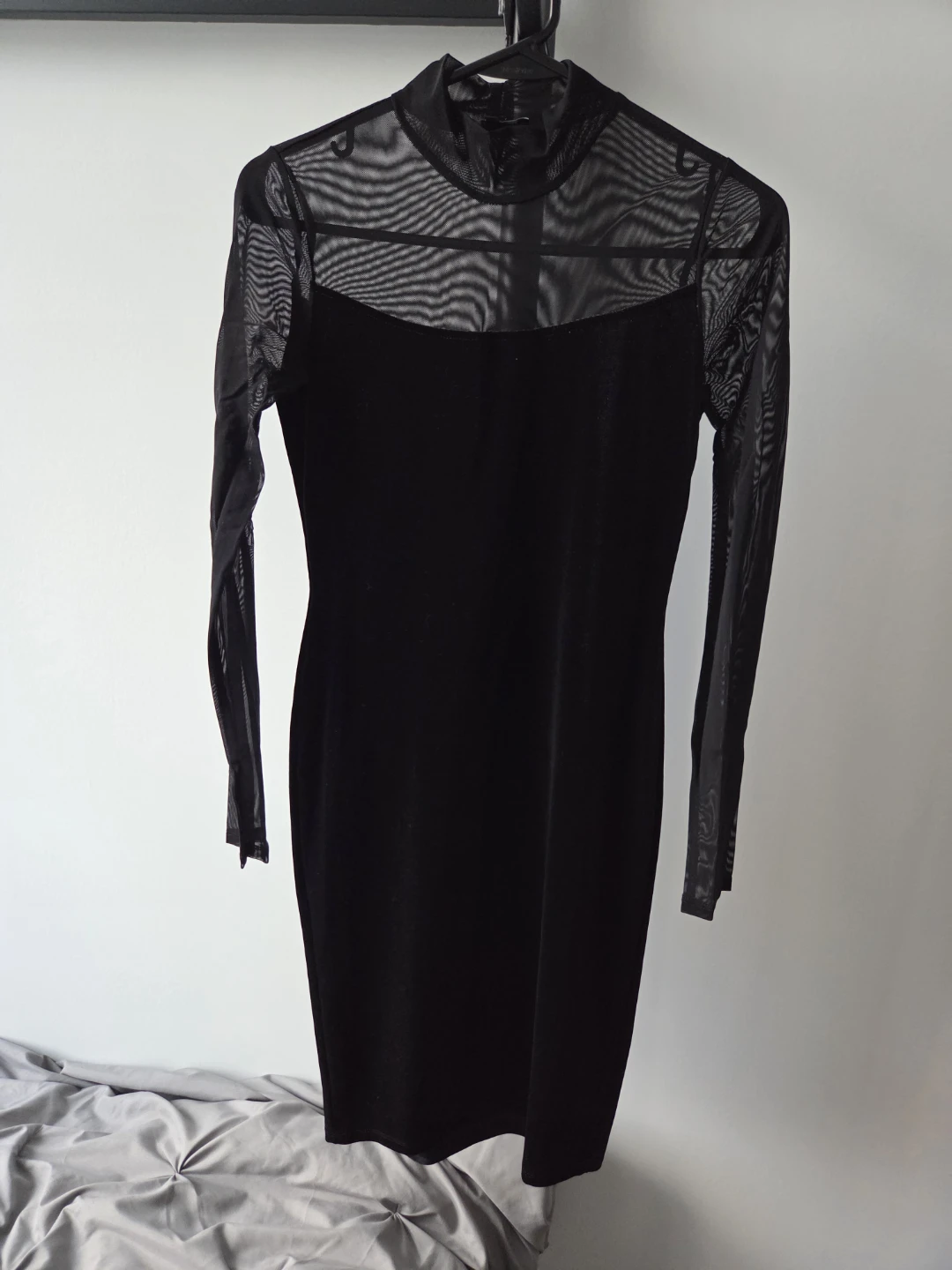 Black Velvet Mesh Long Sleeve Mini Dress - photo 3