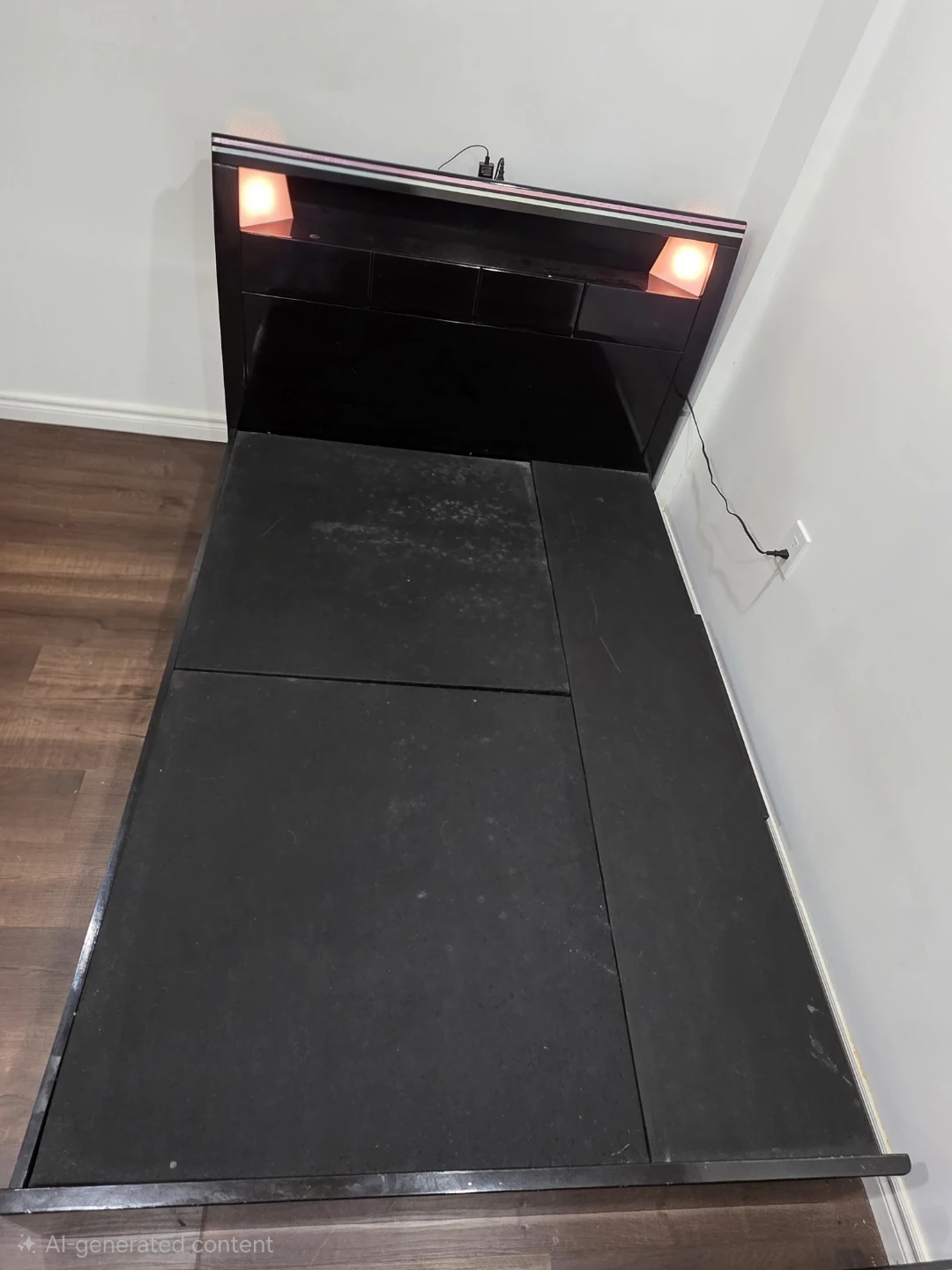 Black Bed Frame with LED Headboard - double size