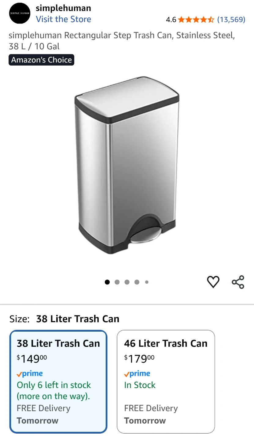 simplehuman 38 Liter Rectangular Step Trash Can