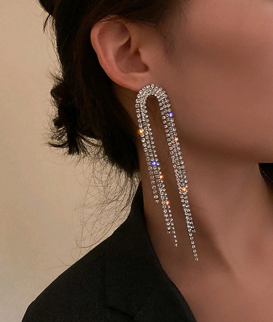 Rhinestone Tassel Drop Earrings