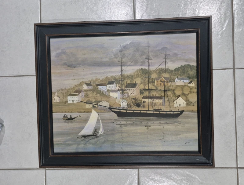 Framed Ship and Village Painting - photo 2