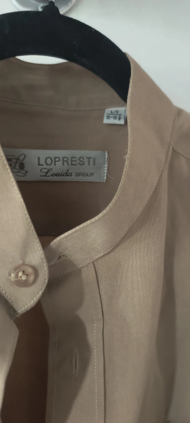 LOPRESTI Louda Group Beige Band Collar Button-Up Shirt