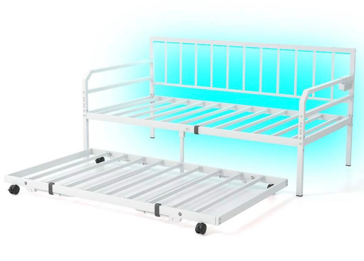 White Metal Daybed Frame with Trundle - photo 2
