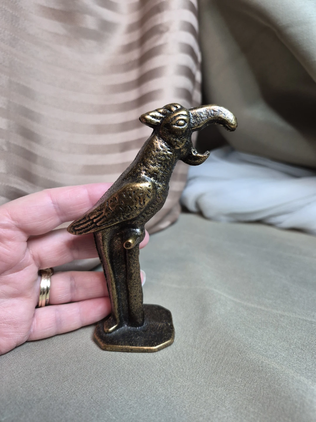 Solid Vintage Brass Parrot Bottle Opener On Perch 5" Tall