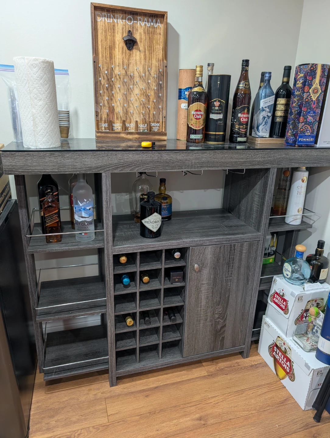 Grey Wood Bar Cabinet with Wine Storage